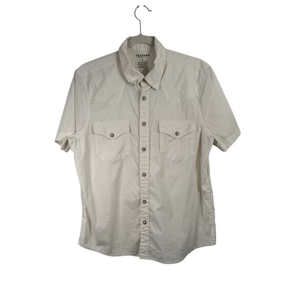 Tecovas White Short Sleeve Pearl Snap Shirt Western Rodeo Country Mens Medium - Picture 1 of 5